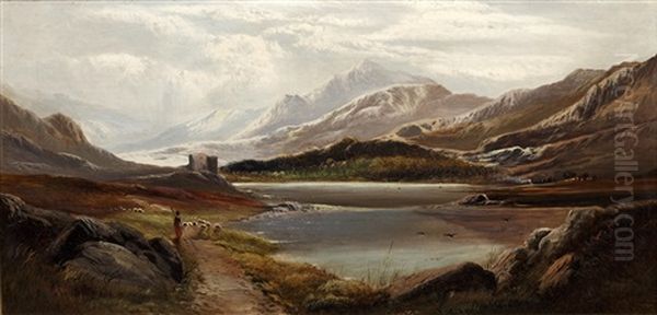 Highland Loch Scene (+ Another Similar; Pair) Oil Painting by Charles Leslie