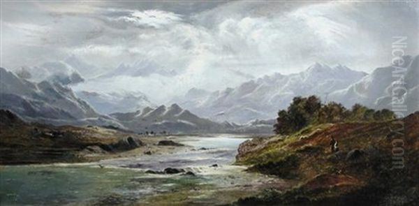 Moonlight On Carnedd Llewellyn, North Wales (+ A Storm Passing Over Ben Lawers, Pembrokeshire; Pair) Oil Painting by Charles Leslie