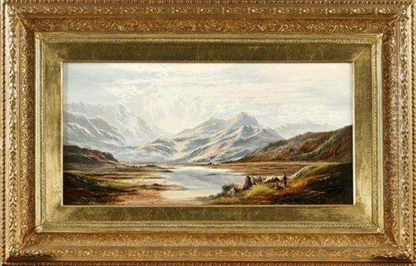 Hirtenpaar Mit Schafherde In Den Schottischem Highlands Vor Felsenpanorama Oil Painting by Charles Leslie