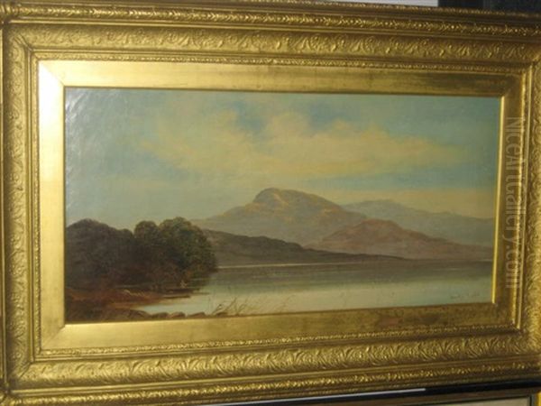 Mountain Lake With Fisherman Oil Painting by Charles Leslie