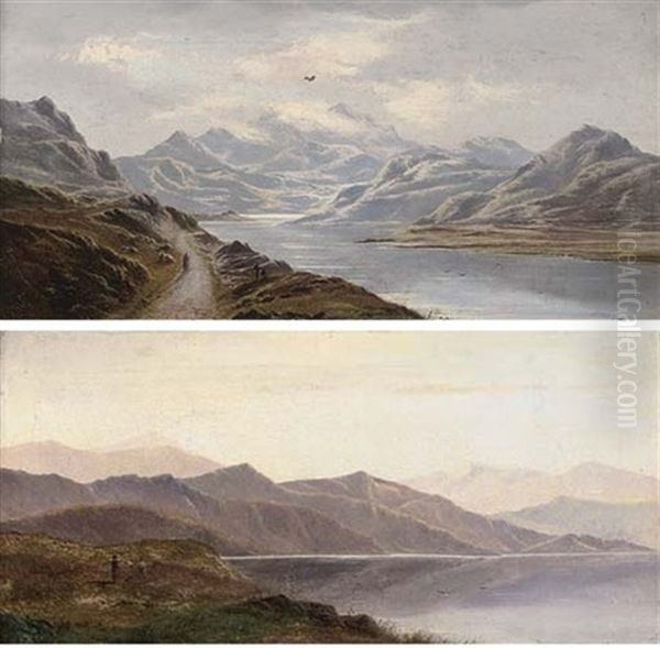 Highland Loch Landscape (+ Another, Similar; Pair) Oil Painting by Charles Leslie