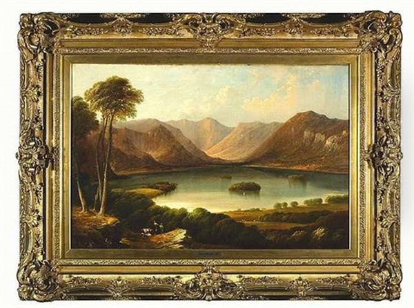 Blick Uber Einen Gebirgssee Auf Eine Berglandschaft Oil Painting by Charles Leslie