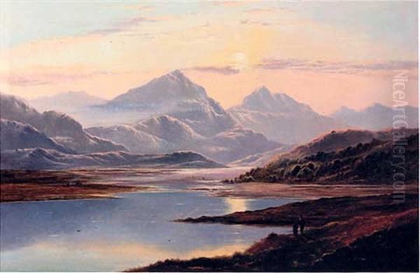 Landscape With Lake And Mountain Vista Oil Painting by Charles Leslie