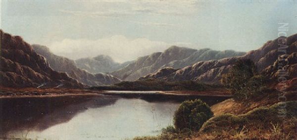 Campfires At The Side Of A Loch Oil Painting by Charles Leslie