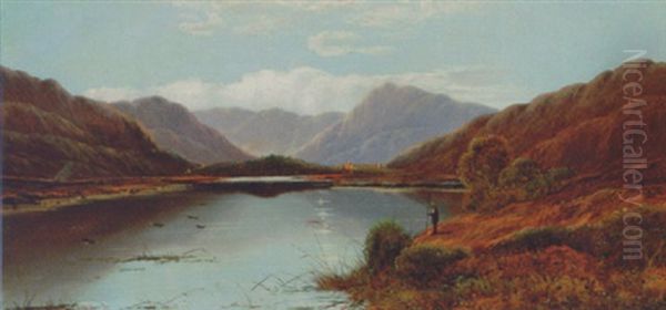 Mallards Landing On A Loch Oil Painting by Charles Leslie