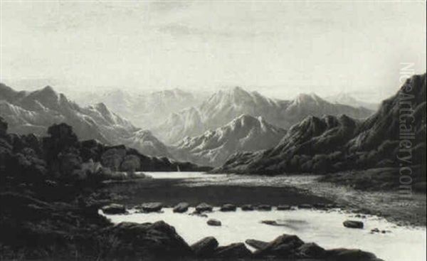 Highland Loch And Mountains Oil Painting by Charles Leslie