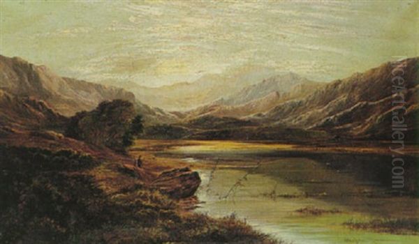 A North Wales Lake Oil Painting by Charles Leslie