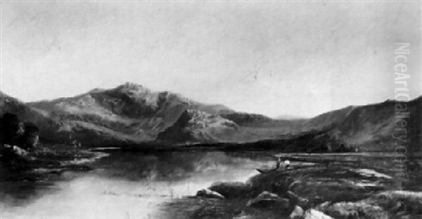 A Loch Landscape With Anglers On A Bank Oil Painting by Charles Leslie