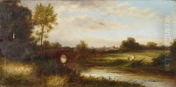 Flusslandschaft Mit Einer Brucke Und Figurenstaffage Oil Painting by Charles Robert Leslie