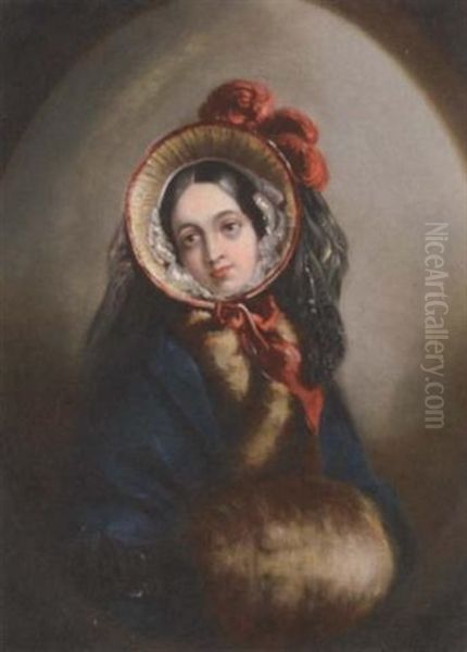 A Girl With A Fur Muff Oil Painting by Charles Robert Leslie