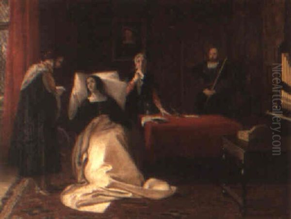 Catherine Of Aragon's Interview With Capucius In Kimbolton Castle Oil Painting by Charles Robert Leslie