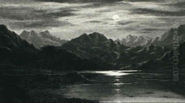 Moonlit Mountain Lake Oil Painting by Charles Robert Leslie