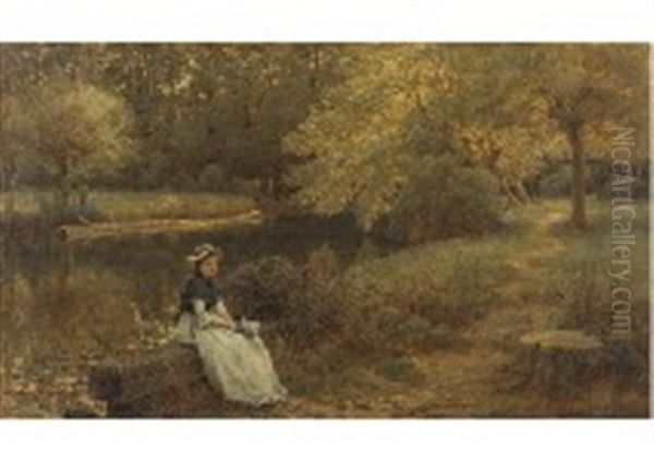 Woman Resting At The Riverside by George Dunlop Leslie