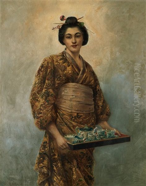 Geisha Med Tebricka Oil Painting by George Dunlop Leslie