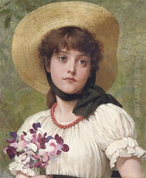 Sweetpeas Oil Painting by George Dunlop Leslie