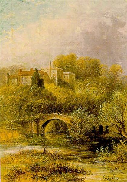 River Landscape With Figures And Manor Beyond Oil Painting by George Dunlop Leslie