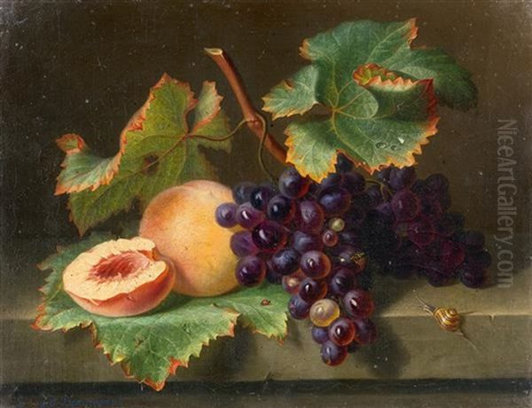 Nature Morte Aux Raisins Et Aux Peches Oil Painting by Ange Louis Guillaume Lesourd-Beauregard