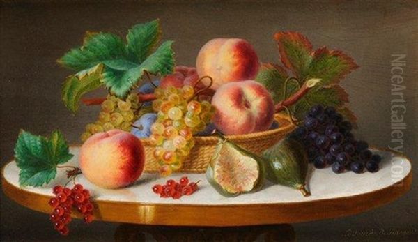 Nature Morte Aux Peches, Raisins Et Figues Oil Painting by Ange Louis Guillaume Lesourd-Beauregard