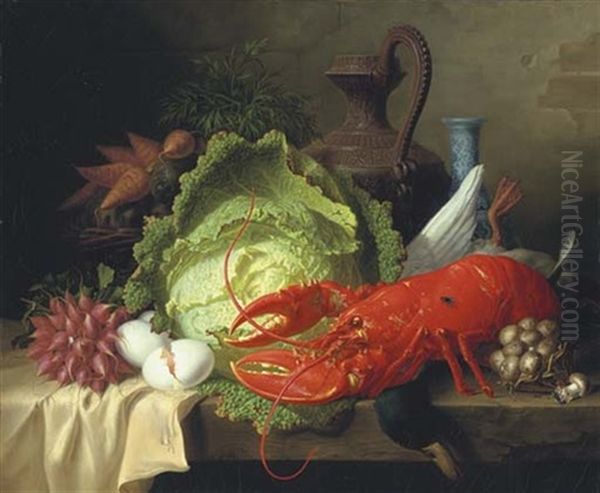 Still Life With Lobster Oil Painting by Ange Louis Guillaume Lesourd-Beauregard