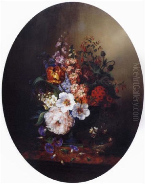 Nid Et Fleurs Sur Un Entablement Oil Painting by Ange Louis Guillaume Lesourd-Beauregard