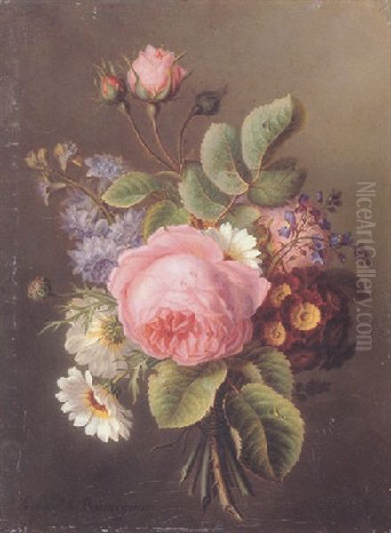 A Bouquet Of Primroses And Other Flowers Oil Painting by Ange Louis Guillaume Lesourd-Beauregard