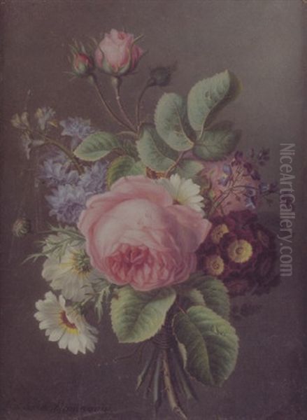 Bouquet De Fleurs Retenu Par Un Ruban Oil Painting by Ange Louis Guillaume Lesourd-Beauregard