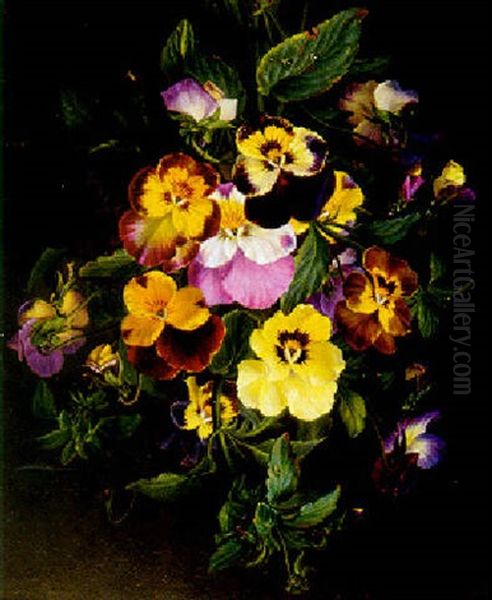 Bouquet Of Pansies Oil Painting by Ange Louis Guillaume Lesourd-Beauregard