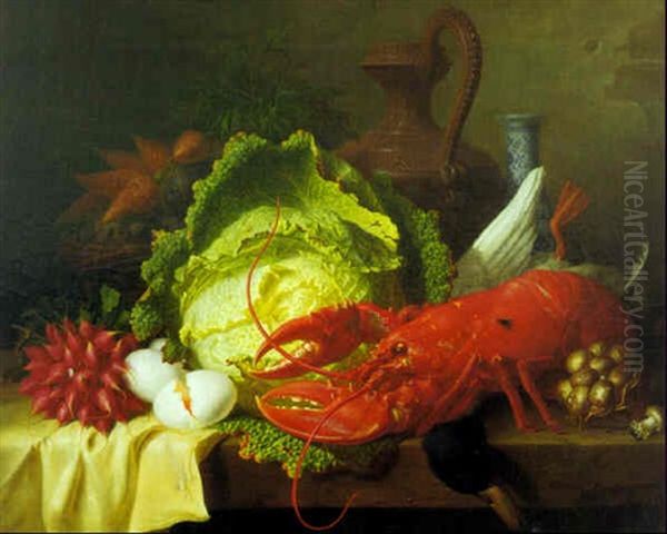 Nature Morte Aux Legumes Et Homard Oil Painting by Ange Louis Guillaume Lesourd-Beauregard