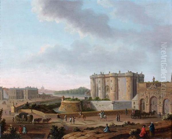 Vue De La Bastille Et De La Porte Saint-antoine Oil Painting by Nicolas Louis de Lespinasse