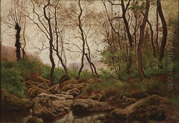 Wooded Landscape With Stream Oil Painting by Theodore Lespinasse