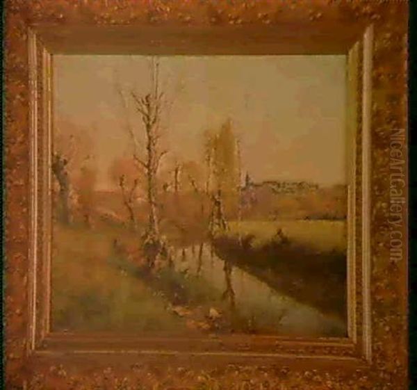 Bord De Riviere Avec Village Oil Painting by Theodore Lespinasse