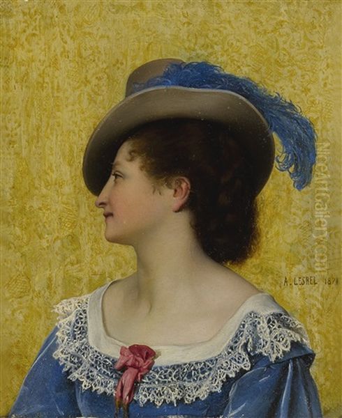 The Blue Feather Oil Painting by Adolphe Alexandre Lesrel