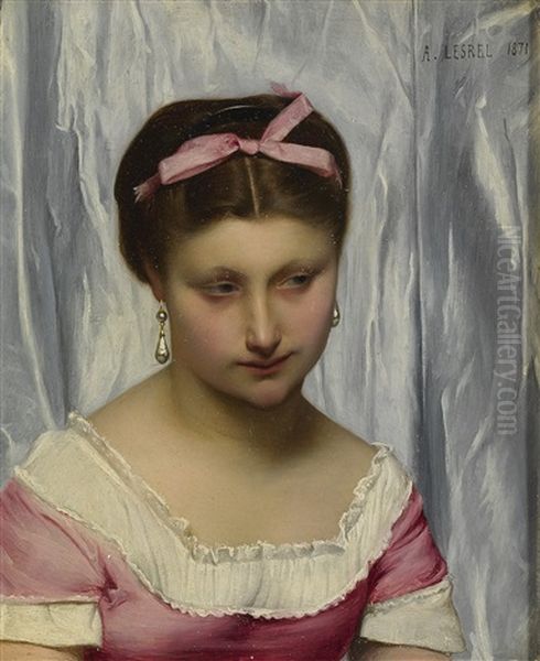 The Pink Ribbon Oil Painting by Adolphe Alexandre Lesrel