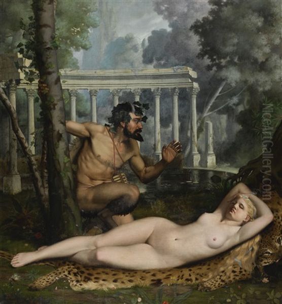 Nymphe Et Satyre Oil Painting by Adolphe Alexandre Lesrel