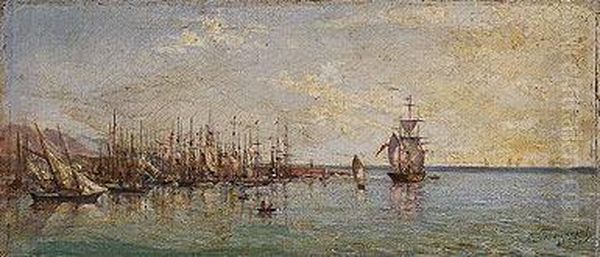 Marina 1868 Oil Painting by Cayetano Benavent Rocamora