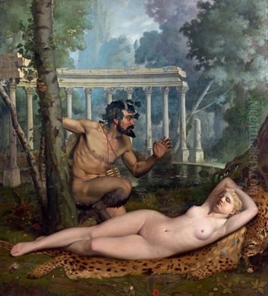 Nymphe Et Satyre Oil Painting by Adolphe Alexandre Lesrel