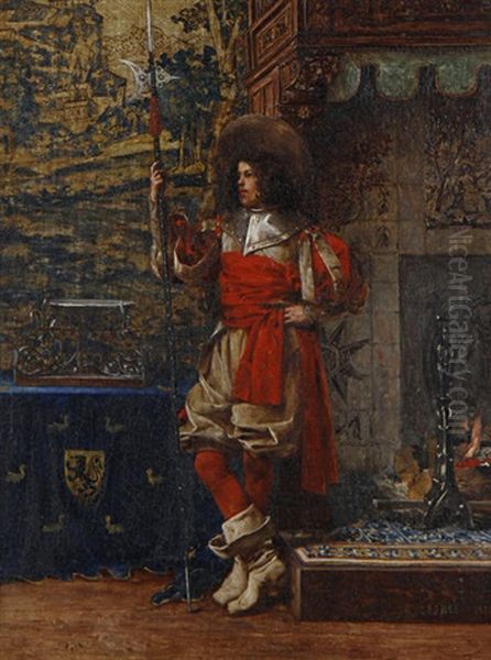 A Cavalier On Guard Oil Painting by Adolphe Alexandre Lesrel