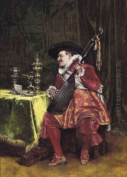 The Mandolin Serenade Oil Painting by Adolphe Alexandre Lesrel