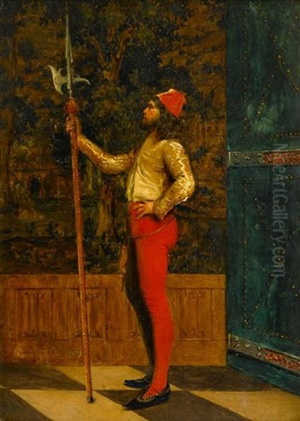 Cavalier On Guard Oil Painting by Adolphe Alexandre Lesrel