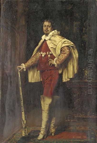 A Dashing Cavalier Oil Painting by Adolphe Alexandre Lesrel