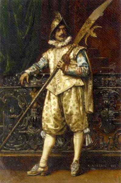 A Cavalier In An Interior Oil Painting by Adolphe Alexandre Lesrel