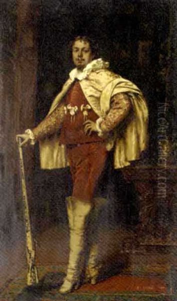 A Dashing Cavalier Oil Painting by Adolphe Alexandre Lesrel