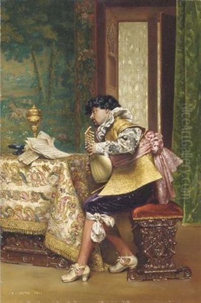 The Mandolin Player Oil Painting by Adolphe Alexandre Lesrel