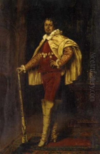 A Dashing Cavalier Oil Painting by Adolphe Alexandre Lesrel