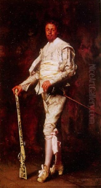 A Cavalier Figure Holding A Musket Oil Painting by Adolphe Alexandre Lesrel