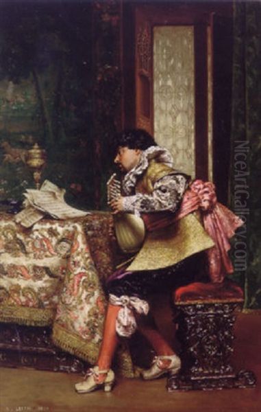 The Lute Player Oil Painting by Adolphe Alexandre Lesrel