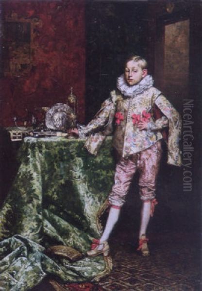 Portrait Of A Young Boy In 17th Century Costume Oil Painting by Adolphe Alexandre Lesrel