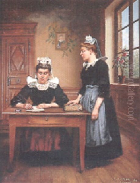 La Lettre, Quimperle Oil Painting by Adolphe Alexandre Lesrel