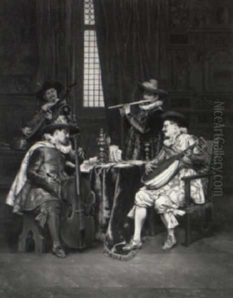 Quartet Oil Painting by Adolphe Alexandre Lesrel