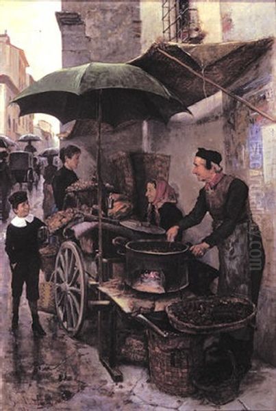 The Chestnut Seller Oil Painting by Tito Lessi